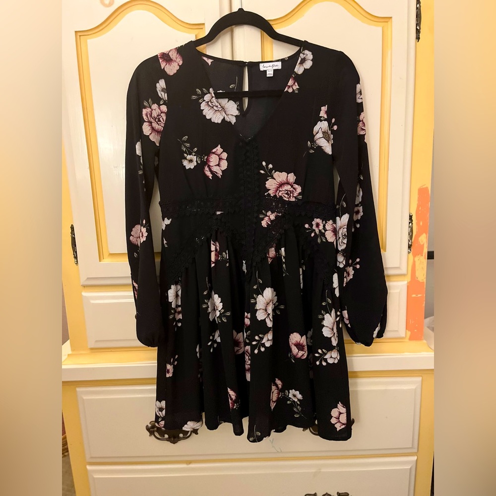 Black Dress with Light Pink Flowers